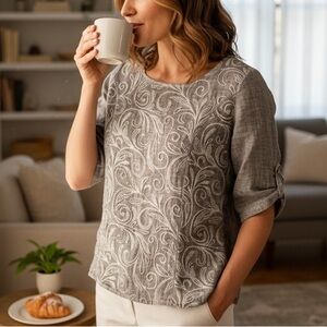 Lungo L’Arno Gray Lagonlook Linen Top